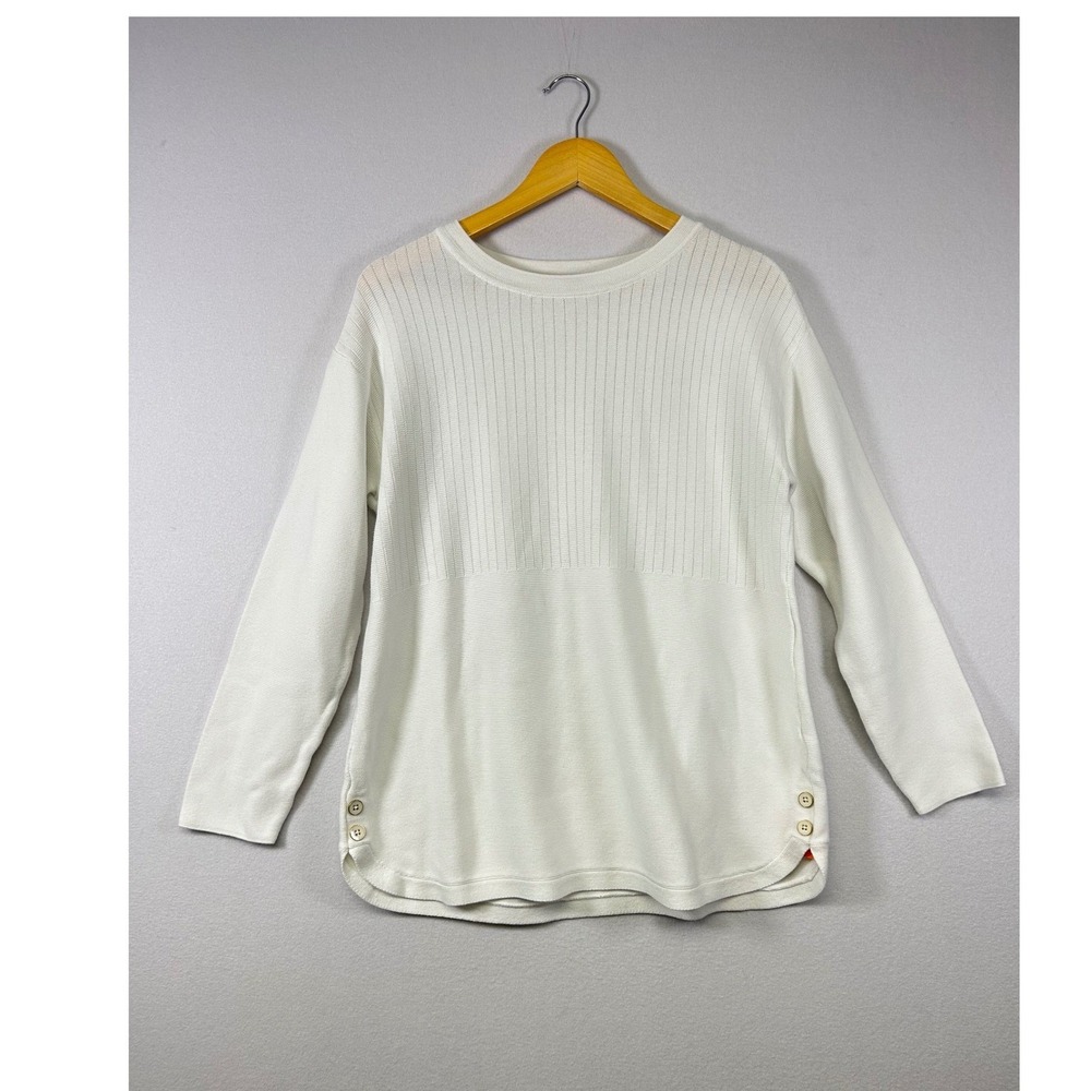 Coastal Talbots Sweater Womens Large White Cotton Rayon Ribbed Knit Pullover